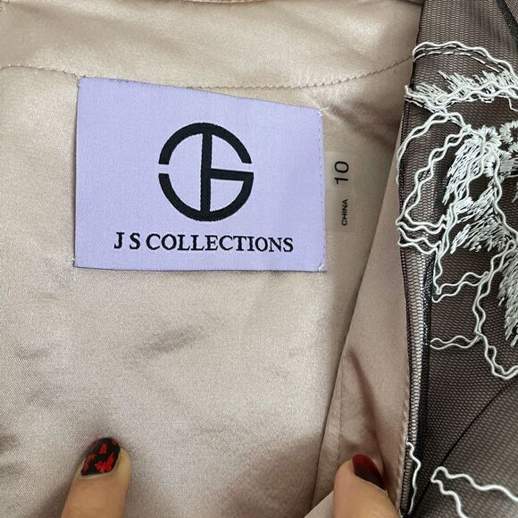 JS Collections Surplice Embroidered Gown dress Size 10 in Black nude - Picture 6 of 7